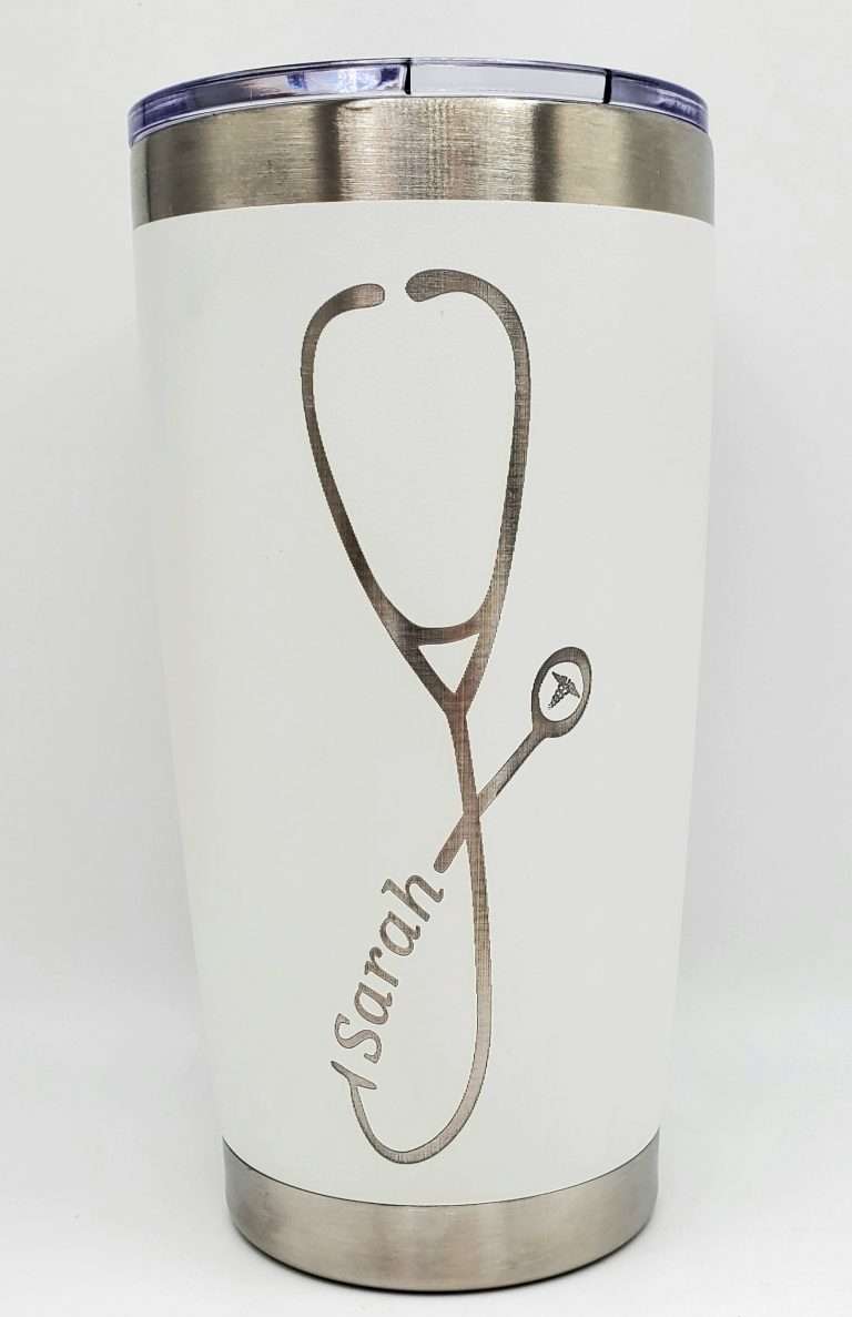 Best Gift Idea for Nurse Personalized Custom Engraved Tumbler Cup with Stethoscope Stainless Steel oz Coffee or Tea