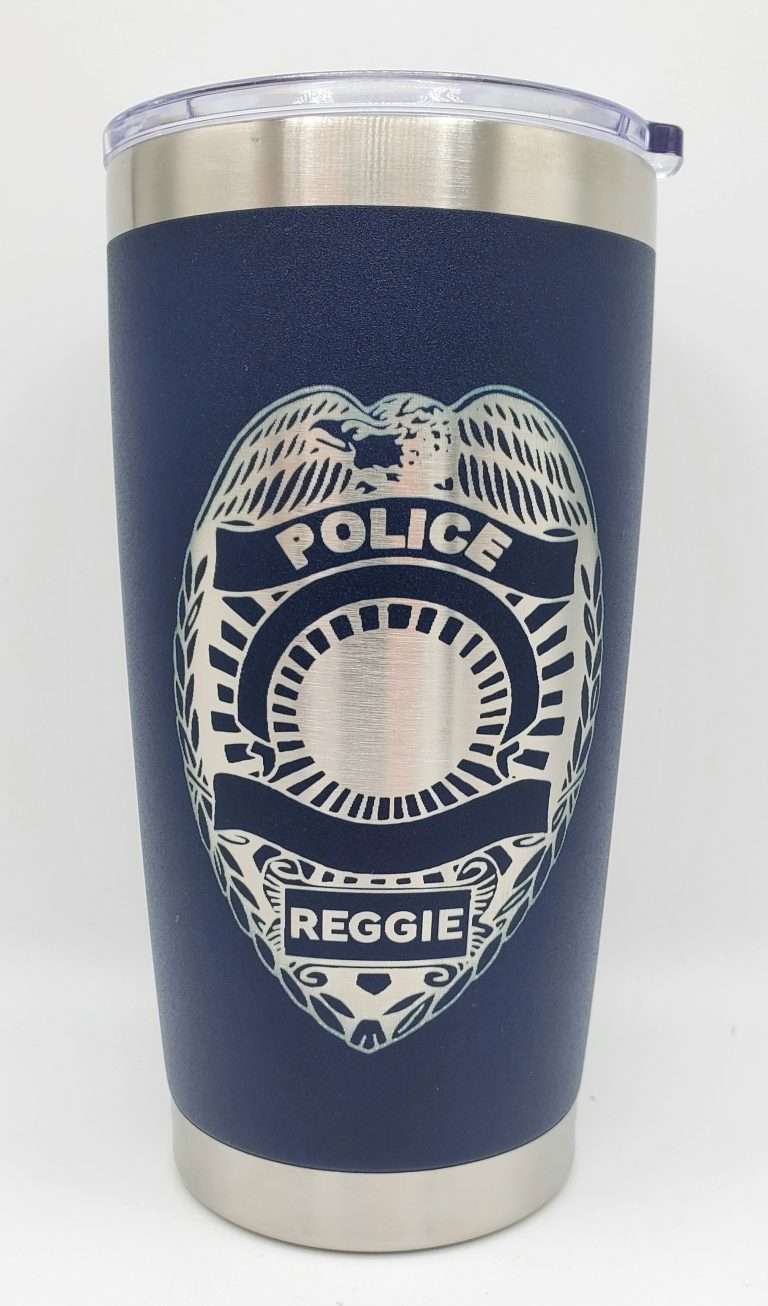 Personalized Police Badge Engraved Custom Coffee Tea Tumbler Stainless Steel Insulated 20oz