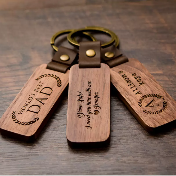 Personalized Wooden Leather Keychains