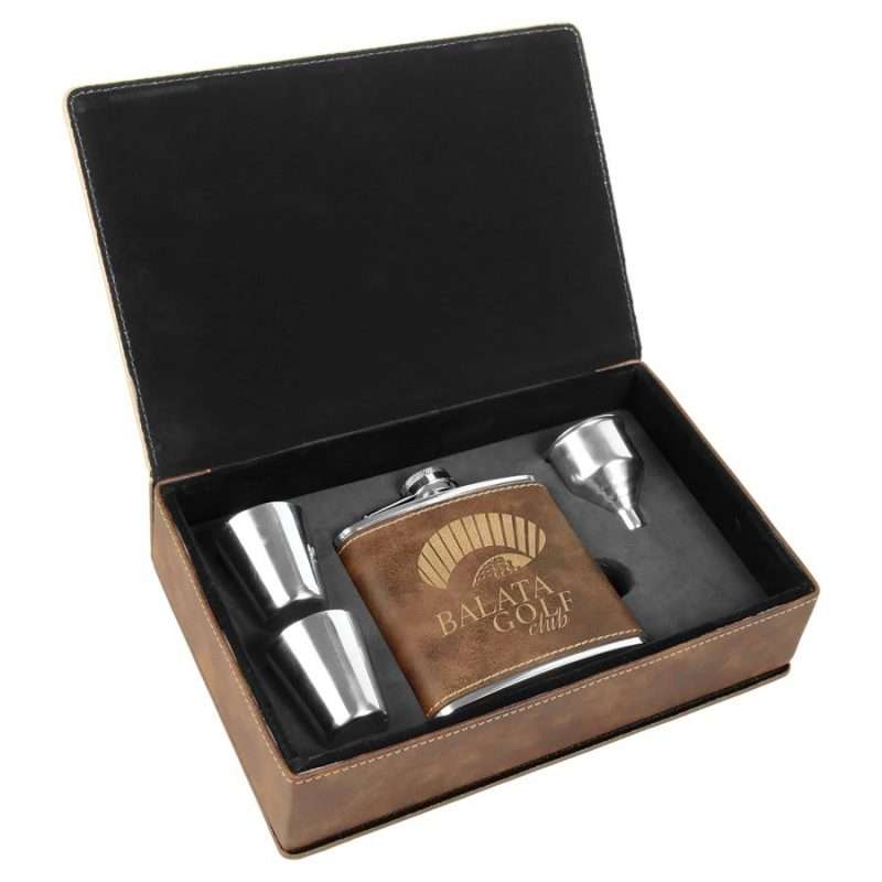 Personalized custom Leatherette Flask Gift Box Set