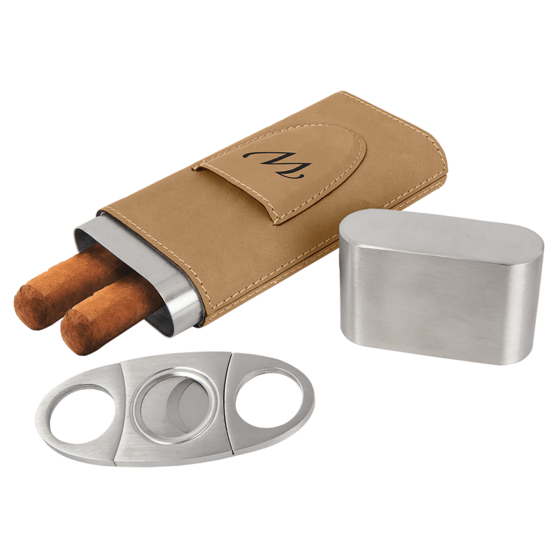 Custom personalized cigar case with cutter leatherette