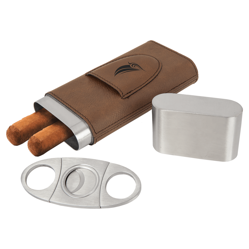 Custom personalized cigar case with cutter leatherette