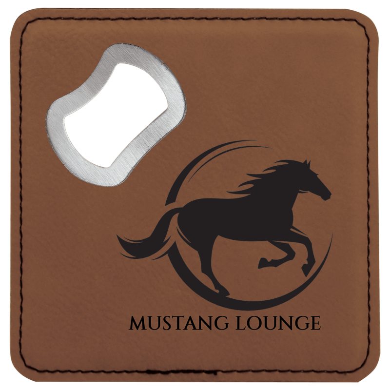 Personalize Custom Leatherette Coasters with bottle opener Stainless Steel Bar, Restaurant or Kitchen Gift Idea Horse