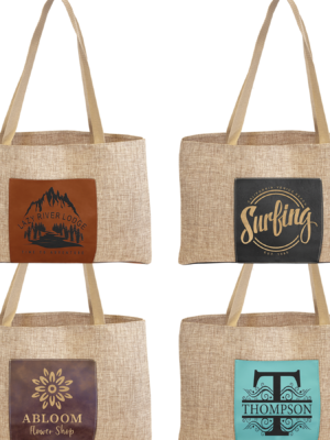 Personalized Gift Custom Engraved Tote Burlap Bag Leather