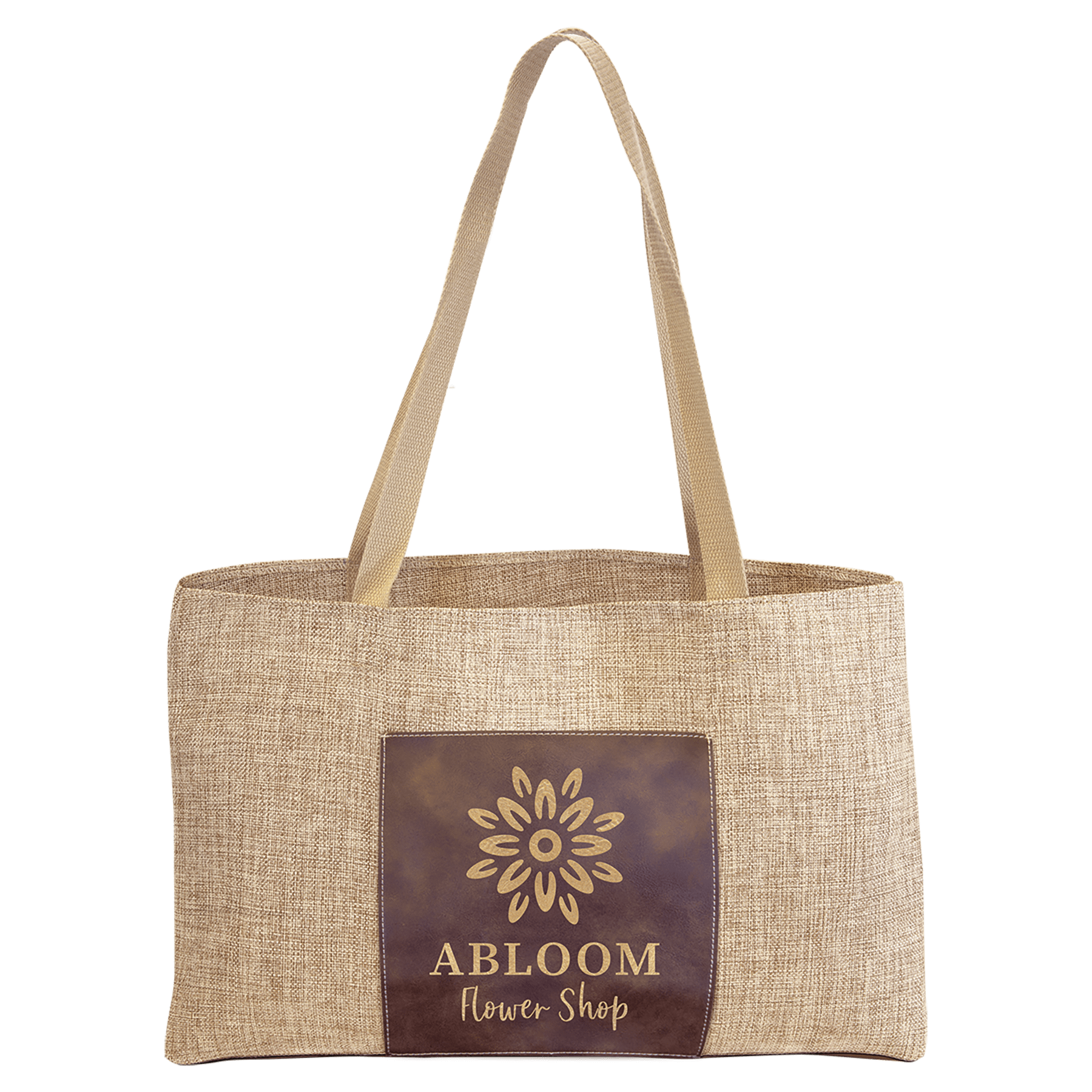 Floral Monogram Burlap Tote Bag