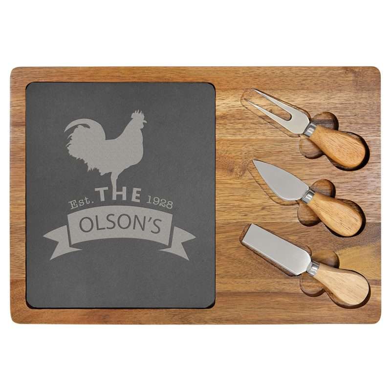 Personalized Farm Kitchen Rectangle Acacia wood Slate Charcutier Cutting Cheese Serving Board