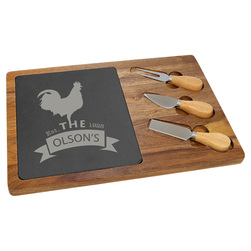 Personalized Farm Kitchen Rectangle Acacia wood Slate Charcutier Cutting Cheese Serving Board