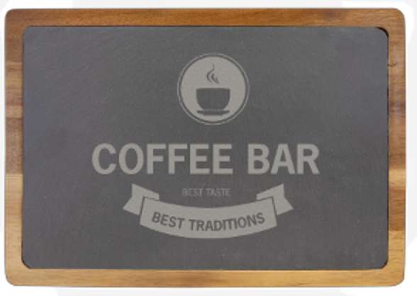 Personalized Coffee Kitchen Rectangle Acacia wood with Slate Cutting Serving Board