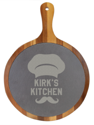 Personalized Kitchen Gift Idea Round Acacia Wood with Slate Cutting Board
