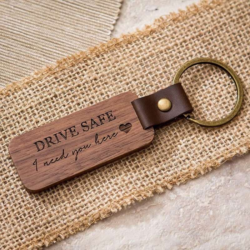 Drive Safe Personalized Wooden Keychain for Child Kid