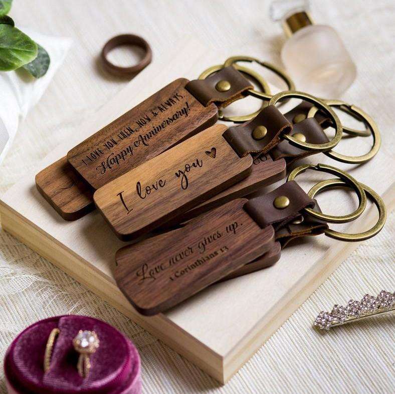 Personalized Wooden Leather Keychains