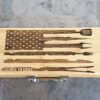 Personalized BBQ Grill Set in bamboo box, license to grill flag