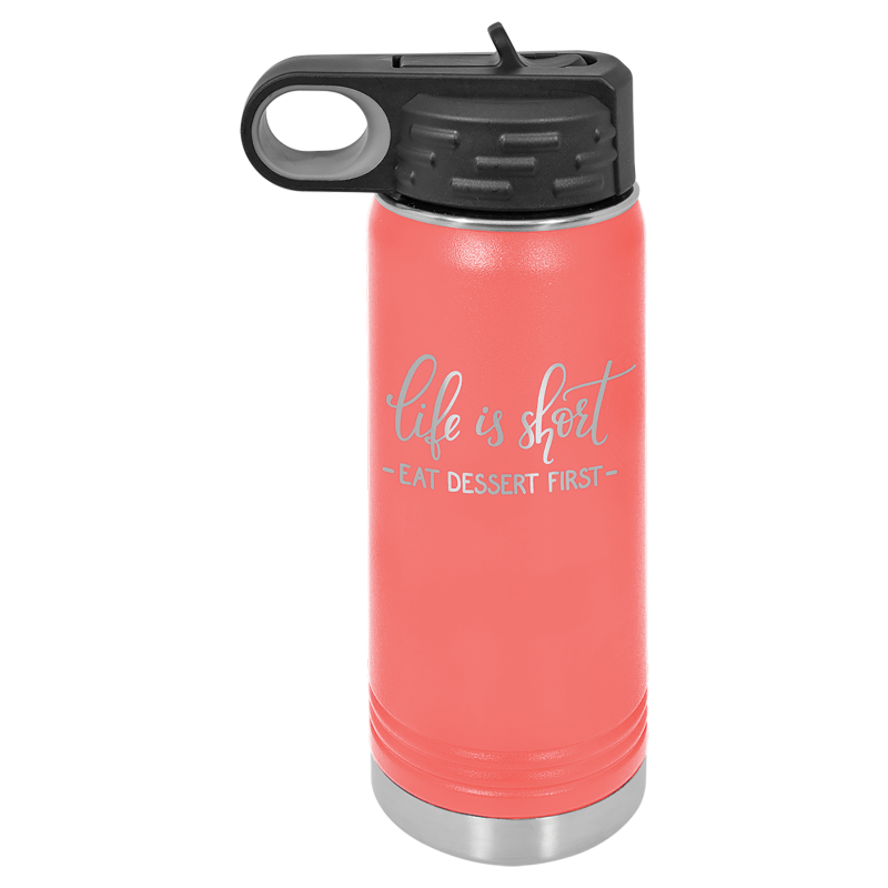 20oz Stainless Steel Water Bottle engraved coral