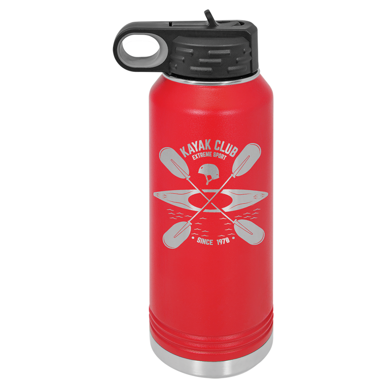 32oz Stainless Steel Water Bottle engraved red