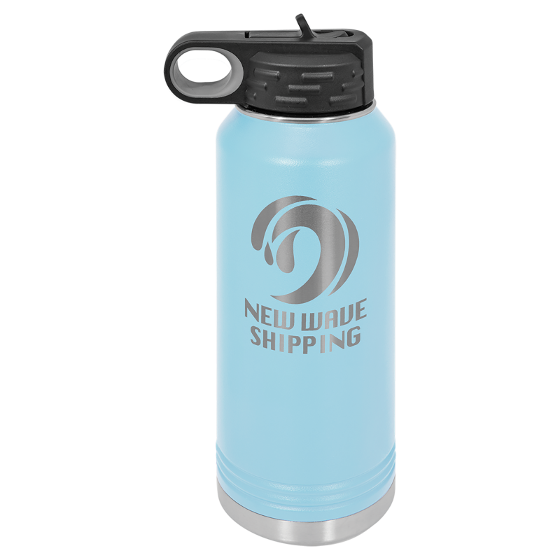 32oz Stainless Steel Water Bottle engraved light blue