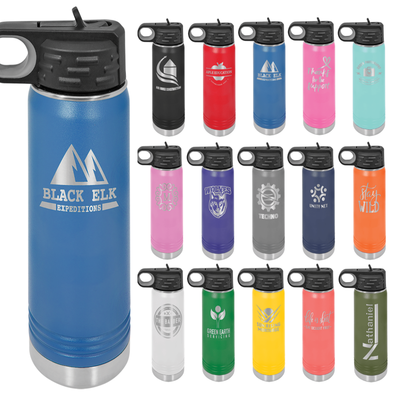 20oz Stainless Steel Water Bottle engraved colors