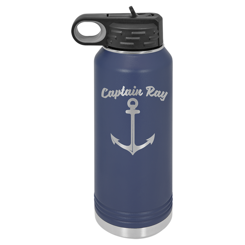 32oz Stainless Steel Water Bottle engraved navy blue