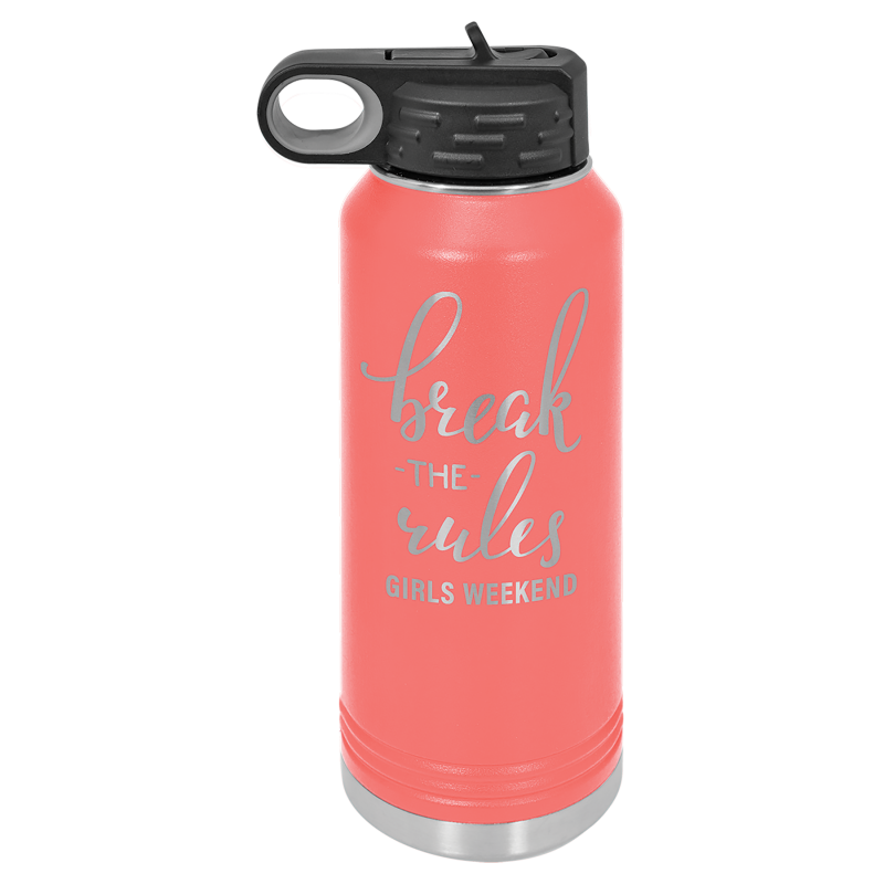 32oz Stainless Steel Water Bottle engraved coral