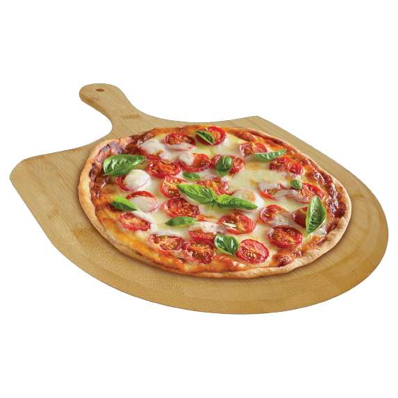 Bamboo pizza board in use