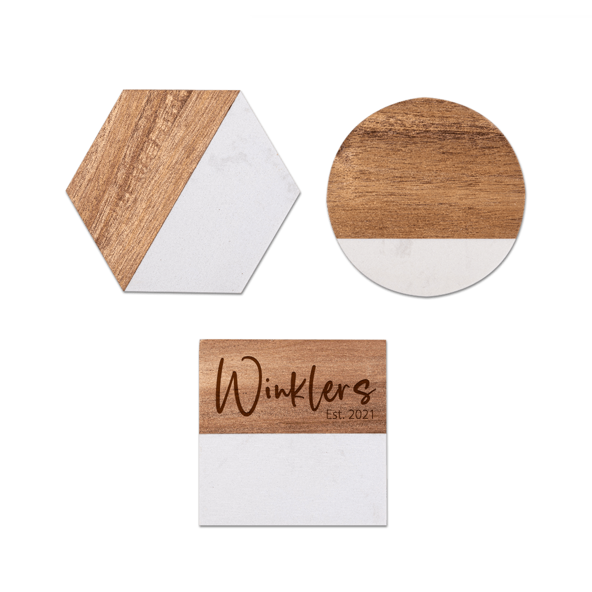 Custom Marble Acacia Wood Coasters - Slate Custom Designs